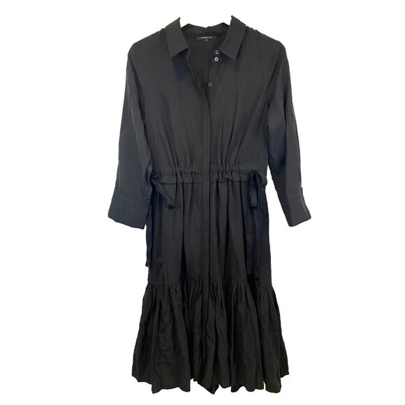 Kobi Halperin Black Elizabeth Tiered Shirt Dress Tencel Linen Size Medium - Picture 3 of 8